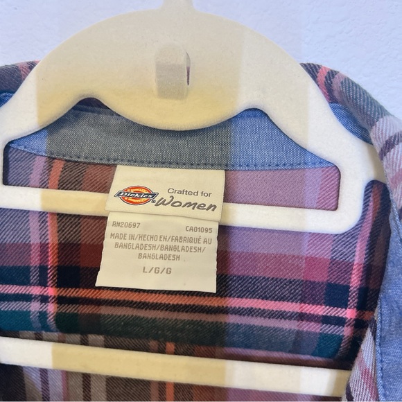 DICKIES•Long-Sleeve, Purple Plaid, 100% Cotton Flannel, LRG - Picture 3 of 7